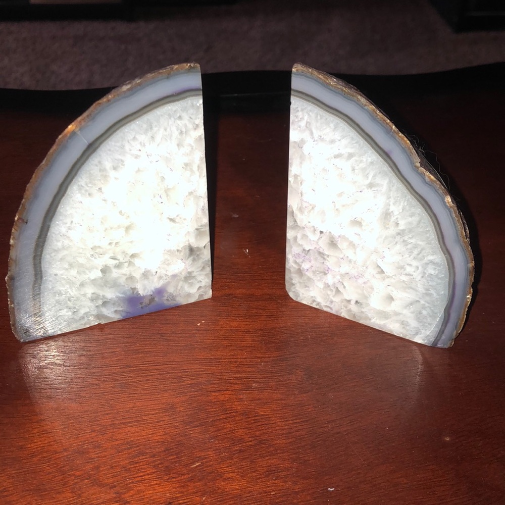 Hippie Naturals Geode Bookends in the color Purple 4 inches High 5.5 Inches wide